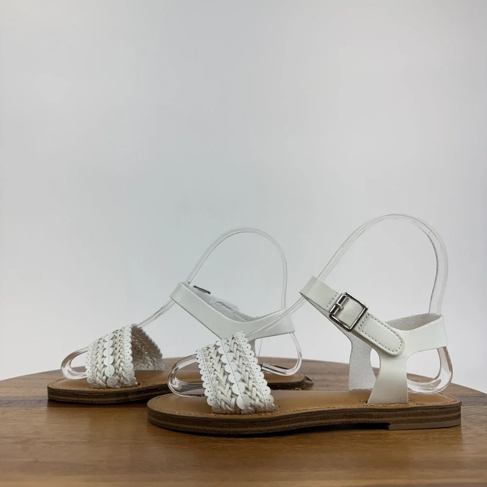 New NWOB Big Kids Mia Auri White Braided Leather Ankle Strap Sandals Size‎ 1 Y